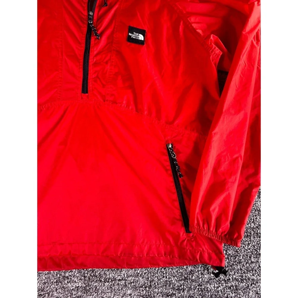 The North Face Windbreaker Jacket Mens S Red Half Zip Pockets Hooded Long Sleeve